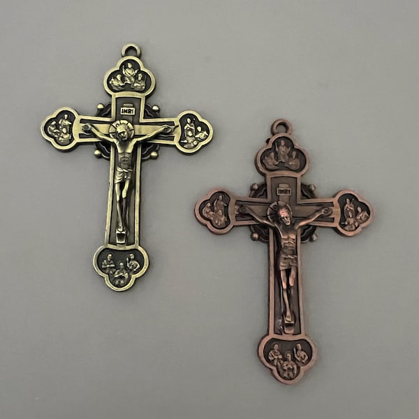 APOSTLES Copper Rosary Crucifix / Heavy 3" Large Bronze Crucifix Cross / Catholic Rosaries parts DIY supplies