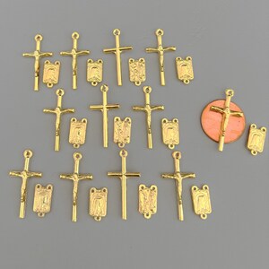 Italy SMALL 24 piece Decade Set / 12 GOLD Rosary Crucifix & 12 Rosary Centerpiece  / Our Lady of Lourdes Center / Italian Rosary Part