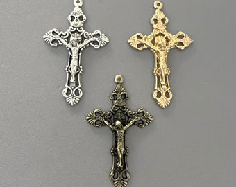 LARGE Silver FILIGREE Crucifix / Gold Filigree Rosary Crucifix / Bronze Crucifix Cross / Large Crucifix 2" Italian Rosaries parts C106