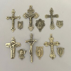 BRONZE finish ITALY 6 Rosary Crucifix & 6 Rosary Centerpiece 12 piece Rosary Set Miraculous Medal Center Lady Guadalupe Center Rosaries Part