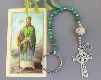 Green Howlite Beads Irish Penal Rosary / Saint Patrick Decade Rosary / Celtic Crucifix St Patrick Holy Medal / Saint Patrick Pocket Rosary