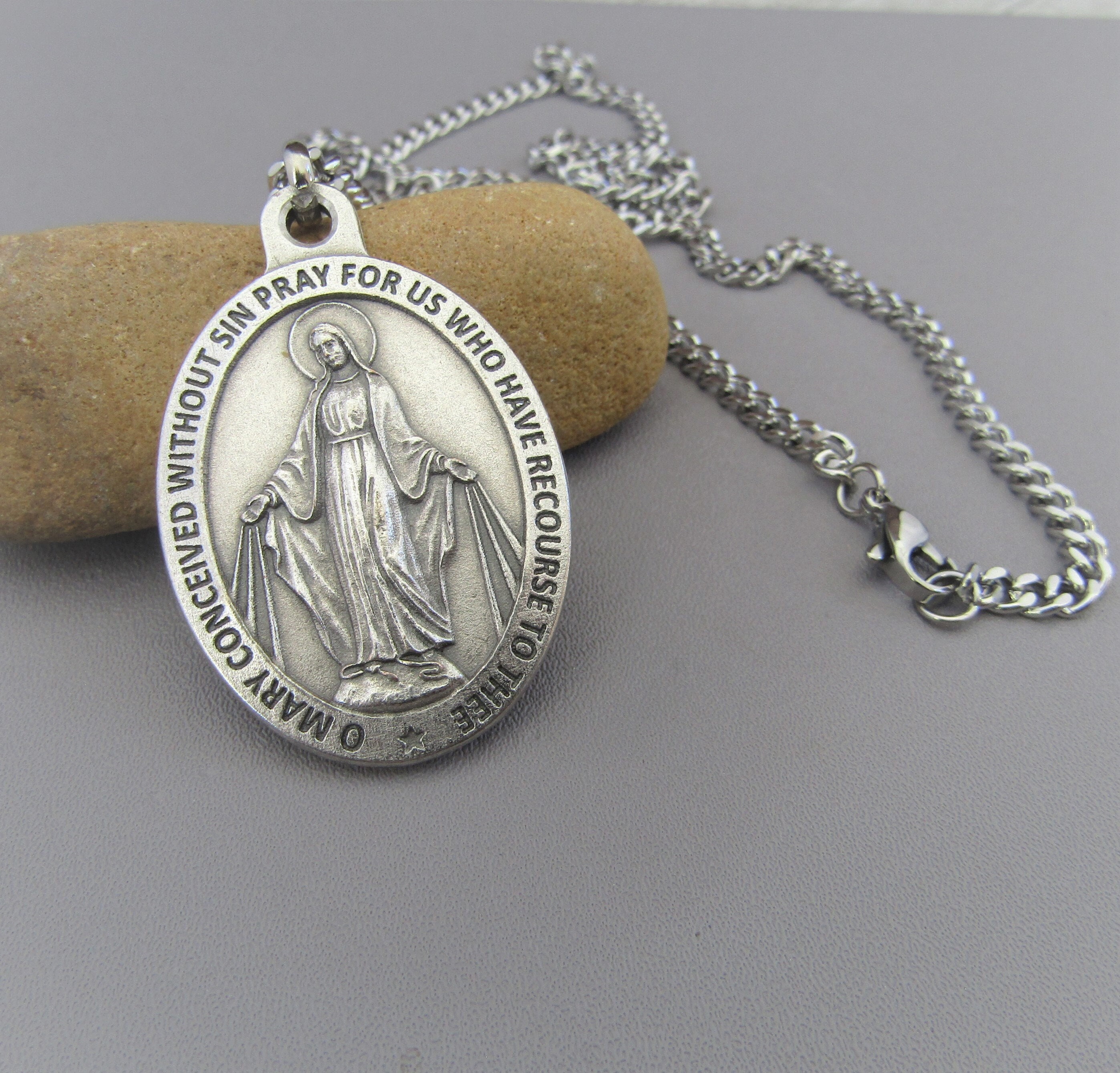Sd7cd7d256974405d8f4aa2852f72f  2 COLOR OPTION - Stainless Steel Medallion Virgin Mary Pendant 24\