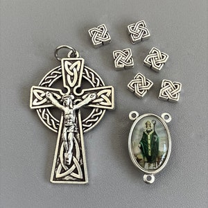 Style B- 8pc SET St. Patrick Rosary Centerpiece & Celtic Rosary Crucifix / Celtic Cross IRISH Rosary Patrick Center/ ITALIAN Rosaries Parts