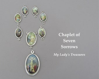 COLOR Italy 8pc SET Seven Sorrows Mary Rosary Chaplet Medal / SILVER Setti Dolori Servite Rosary Medals / 7 Sorrow medal Italian Rosary Part