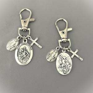 Saint Christopher Clip on Key Chain / Saint Michael Clip On Charm ITALY Miraculous Medal  / Clip on Luggage Purse Keychain Travel Protection