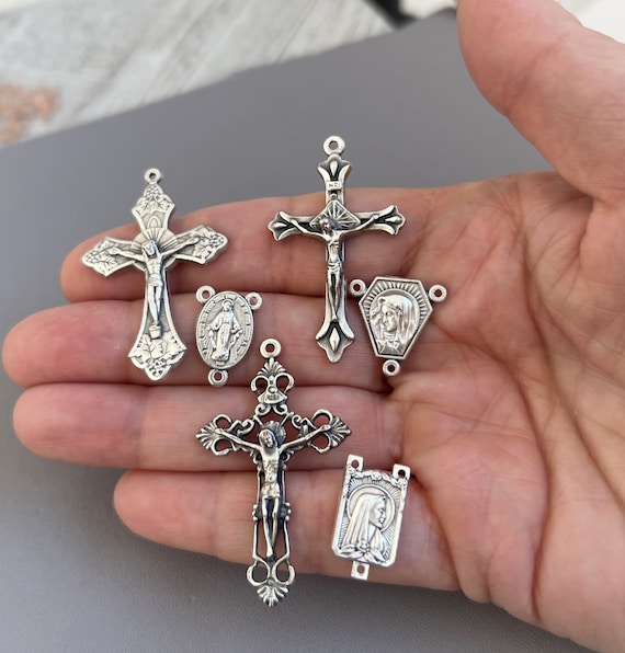 Pack of 3 - St Benedict Crucifix Cross for Rosary Making 1.5 inch Silver  Oxidized Crucifix Rosary Part for Saint Benedict Rosary or Rosary Making