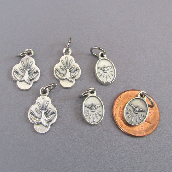 3 pc Small CONFIRMATION Charms / Silver Dove Holy Medals / Holy Spirit Confirmation Medals / Charms for Rosary Bracelets ITALY