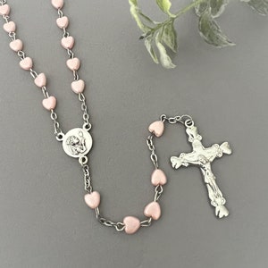 Pink HEART Girl First Communion Rosary ~ 1st Communion Rosary w/ Chalice Center First Communion Gift Catholic Gift ITALY w/ Heart Crucifix