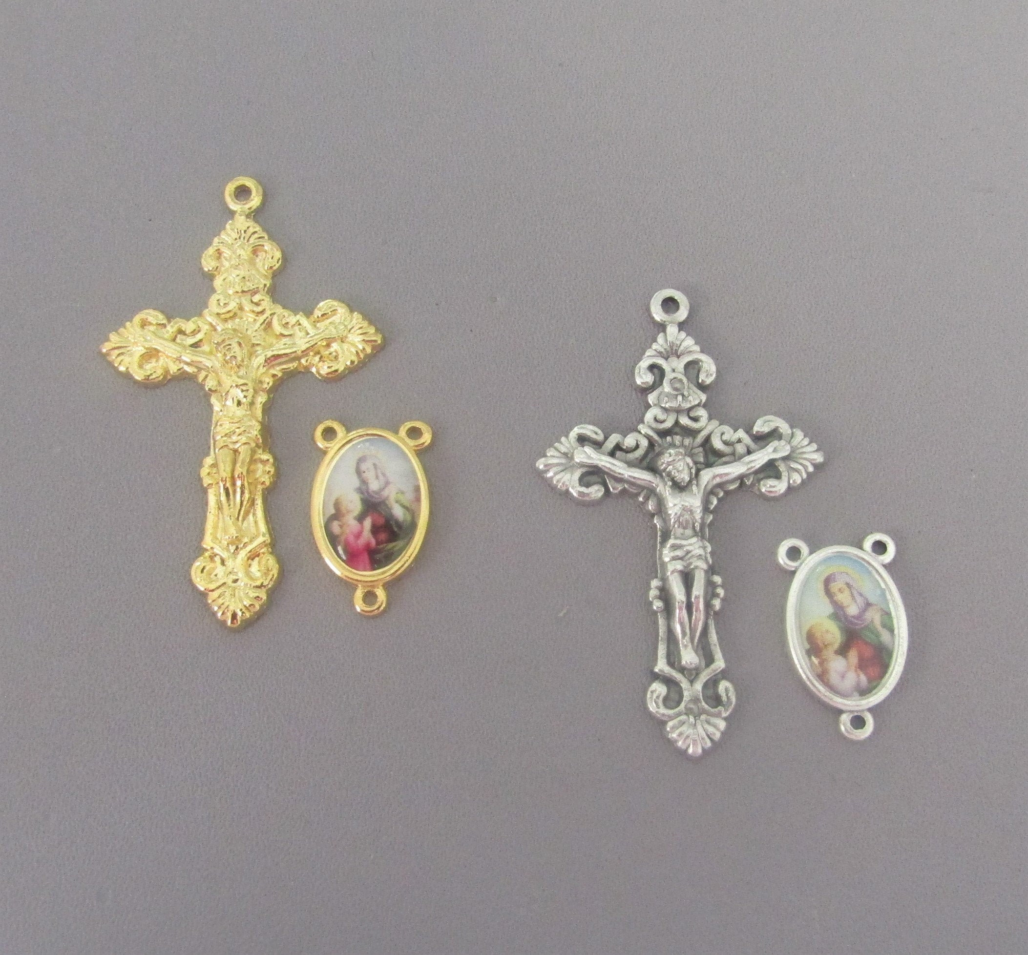 Pinky Gold filled Rosary Centerpiece, Cross, Jesus, Saint, Double