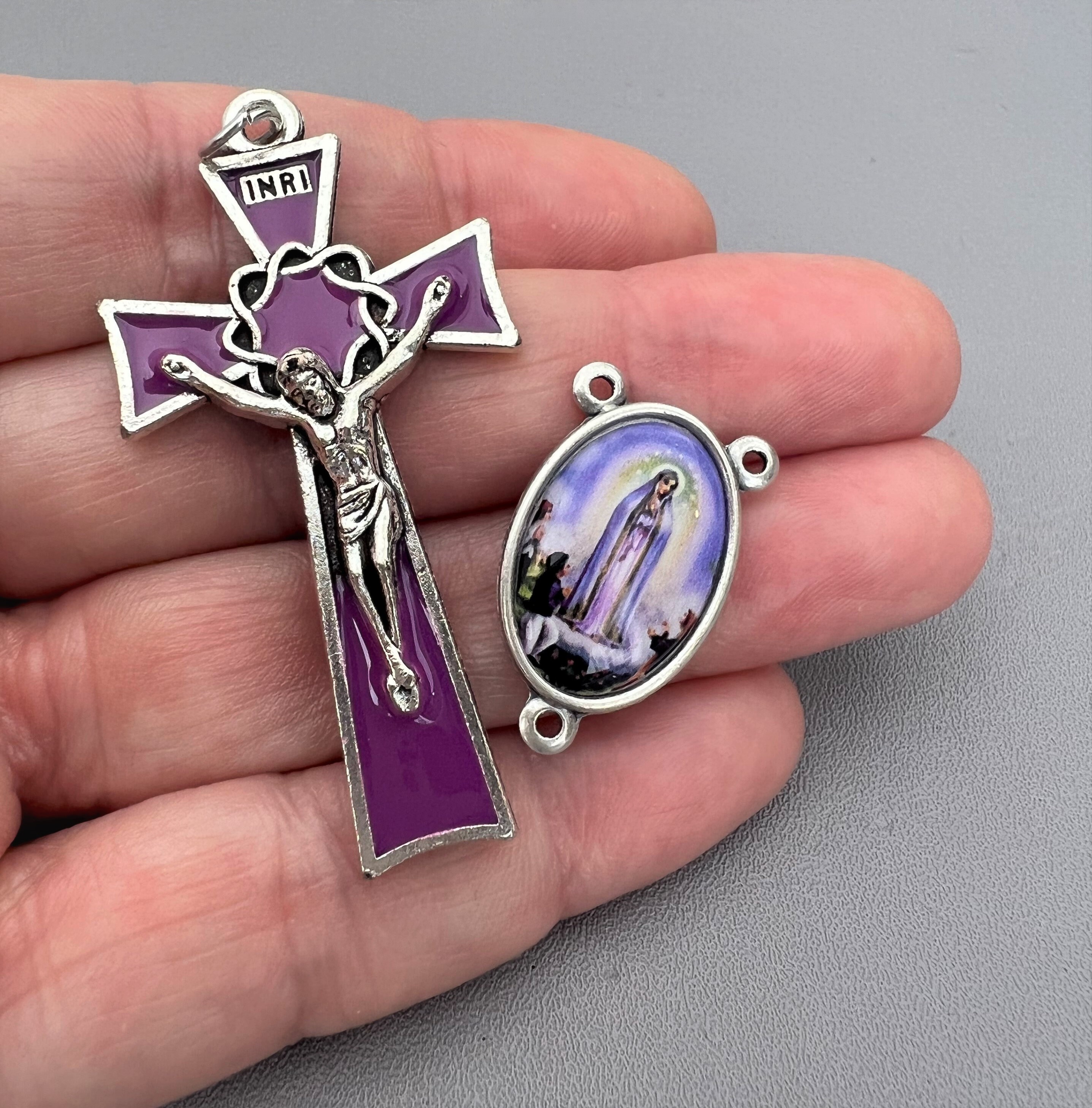 Purple Our Lady of FATIMA Rosary Centerpiece &amp; Crucifix Lady - Etsy