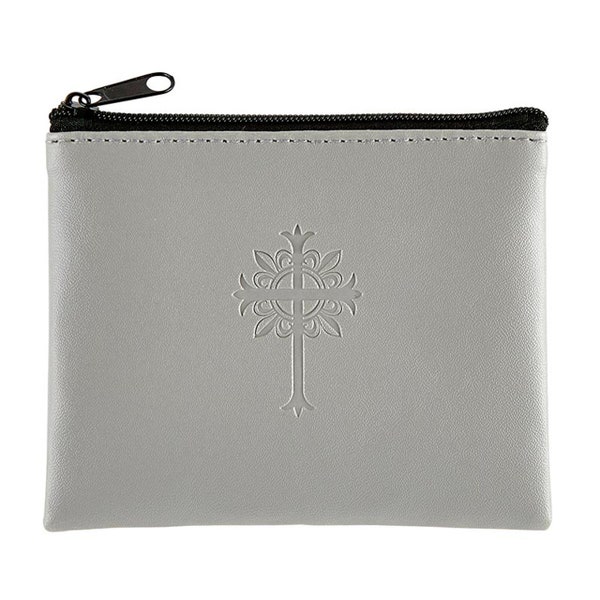 GRAY Large Deluxe Rosary Case ~ Zipper Rosary Pouch Faux Leather - Large 4.5 x 3.5 bag for Catholic Rosaries