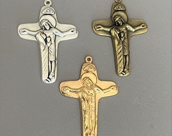 ITALY Schoenstatt Rosary Crucifix / 1.75" Mary & Jesus GOLD Crucifix SILVER Cross - Italian Rosary Parts C108