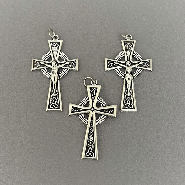 3pc CELTIC Crucifixes / Silver Celtic Rosary Crucifix Cross / Irish Rosaries parts