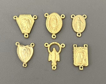 ITALY Gold Virgin Mary Rosary Center / Lady Guadalupe Centerpiece / Miraculous Medal Rosary Center / Gold Madonna Center Italian Rosary Part