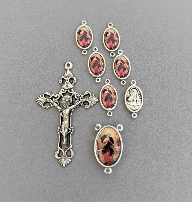 ITALY Mary UNDOER of Knots Rosary Centerpiece Rosary Crucifix ~ 8pc Rosary Set ~ Untier of Knots Center Rosaries Part Pater Our Father Beads 8pc Set - 6 paters