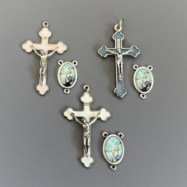 BAPTISM Rosary Set / Baptism Center & Silver Crucifix / Baptism Centerpiece Pink Crucifix White Crucifix Blue Crucifix / Italian Rosary Part