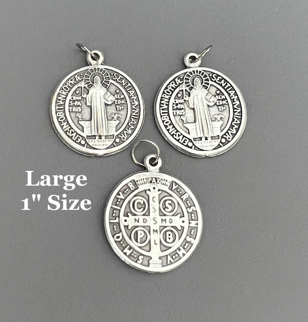 Large 1" SILVER Saint BENEDICT Medal / Silver St Benedict Holy Medals ...