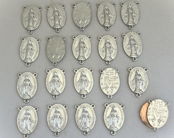 20 pc GUNMETAL Miraculous Medal Rosary CENTERPIECES / DIY Rosary Making Parts Centers