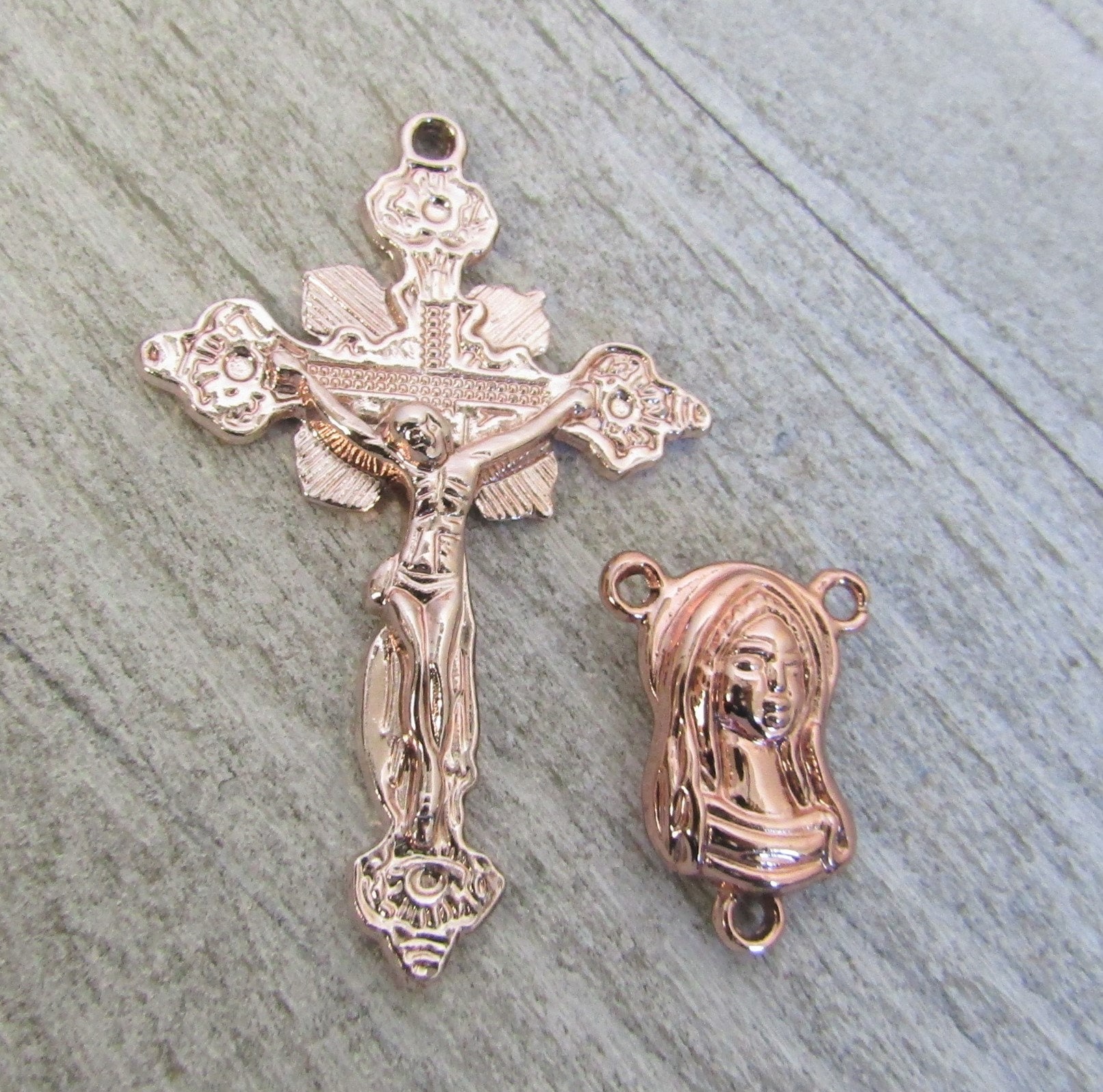 ROSE Gold Rosary Crucifix & Centerpiece Rose Gold Cross Etsy