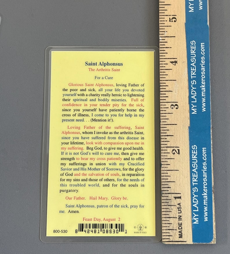 LAMINATED Saint Alphonsus Liguori Prayer Card / St. Alphonsus Etsy