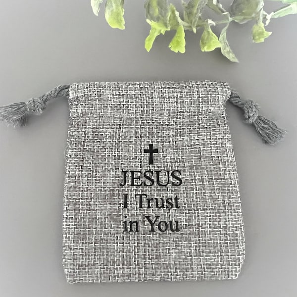 Linen Divine Mercy Jesus Rosary Bag - Jesus I Trust in You Rosary Pouch -  GRAY Case Pouch for Rosaries