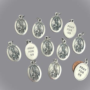 SALE 12 Silver Saint JUDE Charms - Saint Jude Holy Medals - St. Jude Medal Catholic ITALY Charms Pendant Necklace