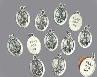 SALE 12 Silver Saint JUDE Charms - Saint Jude Holy Medals - St. Jude Medal Catholic ITALY Charms Pendant Necklace