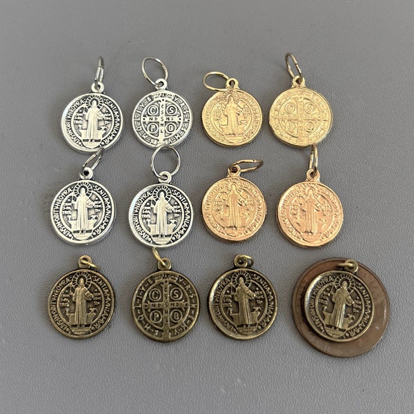 12 pc SMALL Silver Saint BENEDICT Charms / Gold St. Benedict Holy Medal Pendants Patron Saint Protection / Italian Charms Rosary Bracelet