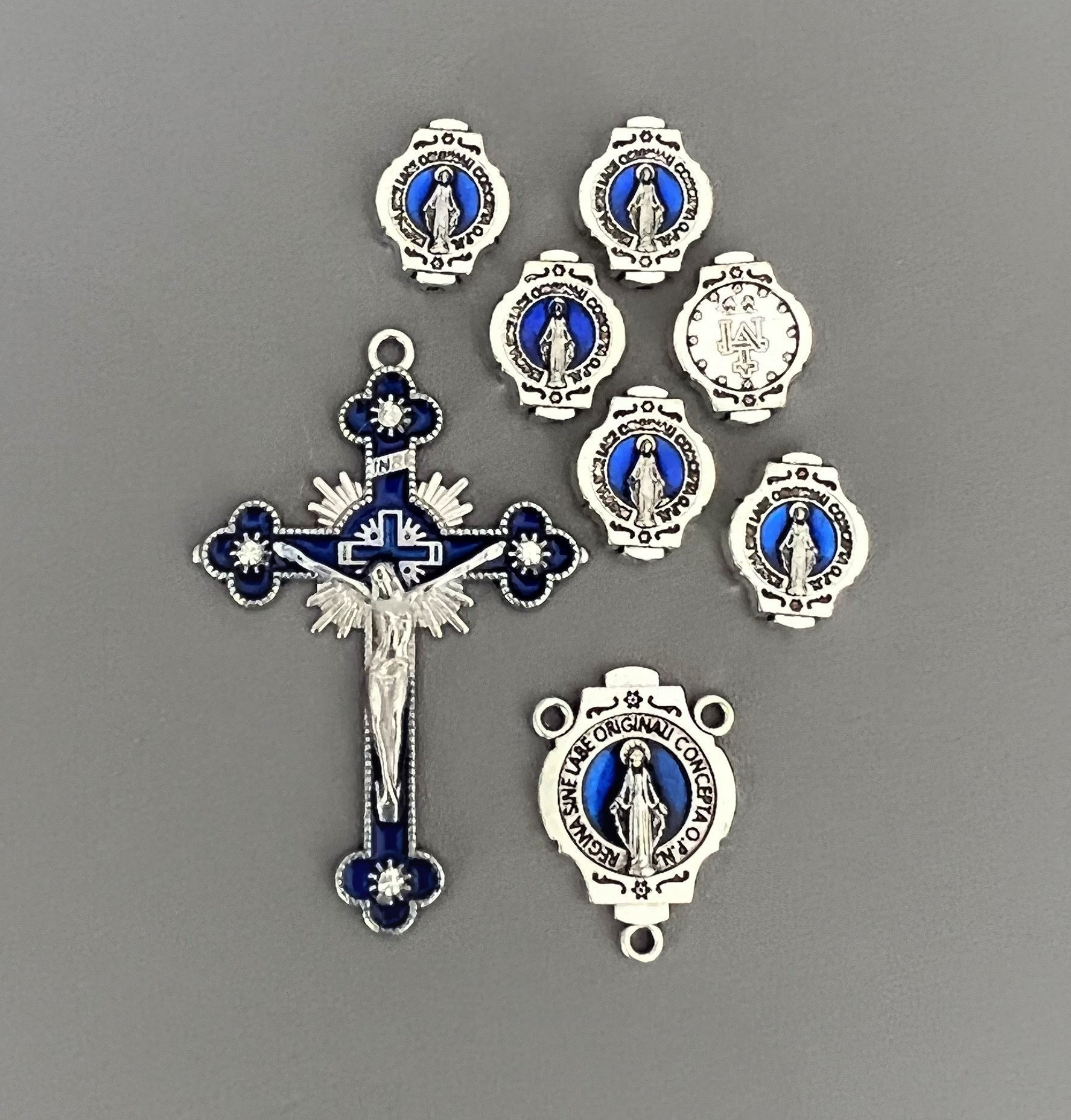 BLUE 8pc Miraculous Medal Rosary Set /miraculous Medal Center