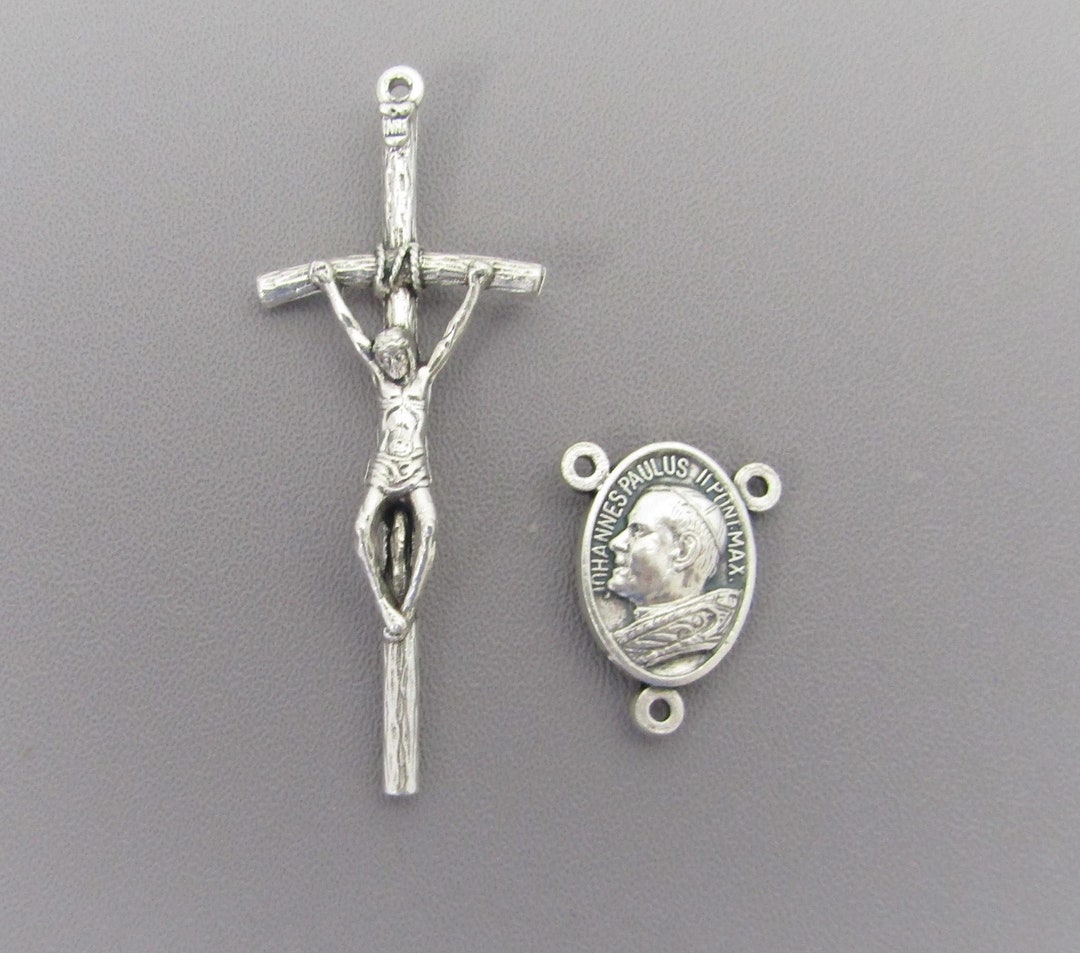 SMALL Silver St. John Paul II Centerpiece & Papal Crucifix / Pope John ...