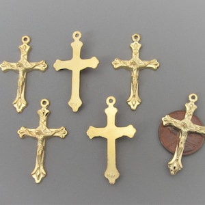 ITALY Gold Small Teardrop Rosary Crucifix Lot 6 / Gold Cross Charms Pendants ~ 1.25&quot; Crucifix / Italian Rosaries parts