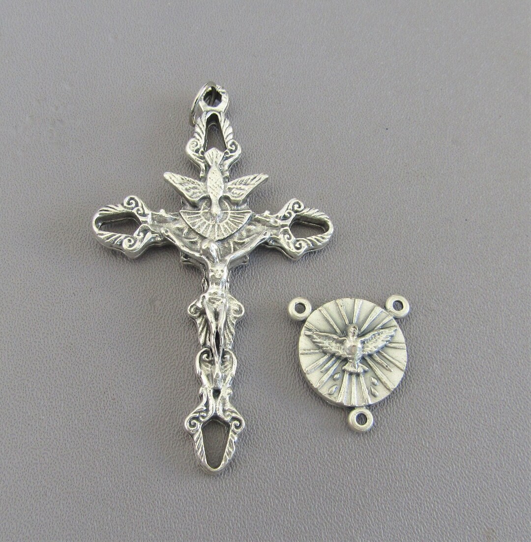 DOVE Confirmation Rosary Set / Silver Crucifix & Holy Spirit ...