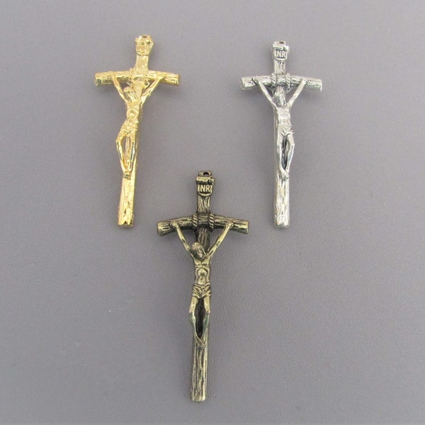 LARGE Silver PAPAL Crucifix / Gold Papal Rosary Crucifix / Bronze Crucifix Cross / Large Crucifix 2.25" Italian Rosaries parts C116