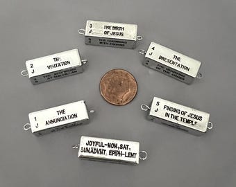 6 pc Mystery BAR Rosary Pater Bead Set / 4 Mysteries Our Father Beads Link Connector SILVER