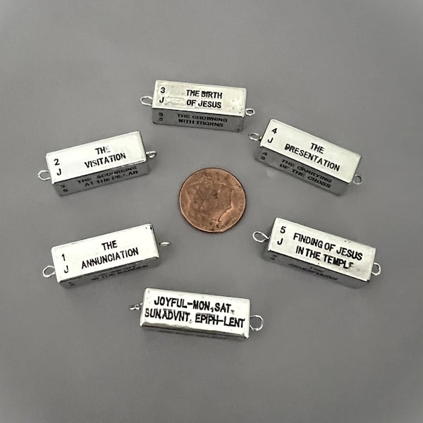 6 pc Mystery BAR Rosary Pater Bead Set / 4 Mysteries Our Father Beads Link Connector SILVER