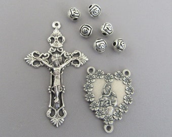 Edwin Center and 1 3/4 x 1 inch Crucifix St Gift Boxed Silver Finish St Edwin Rosary with 8mm Hematite Beads Edwin Center and 1 3/4 x 1 inch Crucifix St Gift Boxed Silver Finish St Edwin Rosary with 8mm Hematite Beads