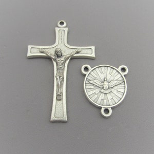 Gifts of the Holy Spirit Confirmation Rosary Set / Silver Crucifix & Holy Spirit Confirmation Rosary Centerpiece / Italian Rosary Parts