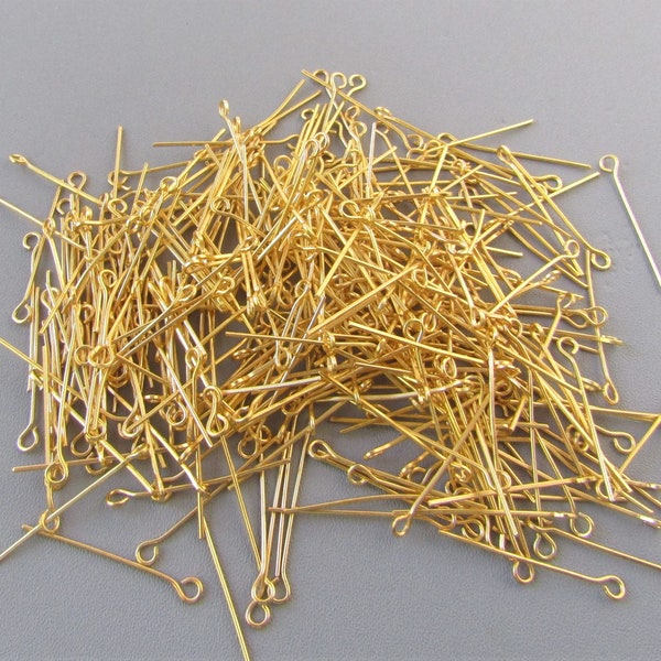 GOLD Eye pins * 2.4 cm & 1.8 cm Eyepins * Rosary Making Parts Supply * Wholesale Jewelry Findings Eye Pin * 1 Ounce 350 to 300 pc