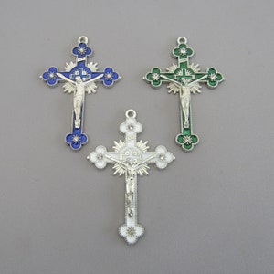 White Rhinestone Rosary Crucifix / Large BLUE Crucifix Pendant / 2" GREEN Crucifix Cross /  Silver Rosary Parts DIY Rosary Making Supplies