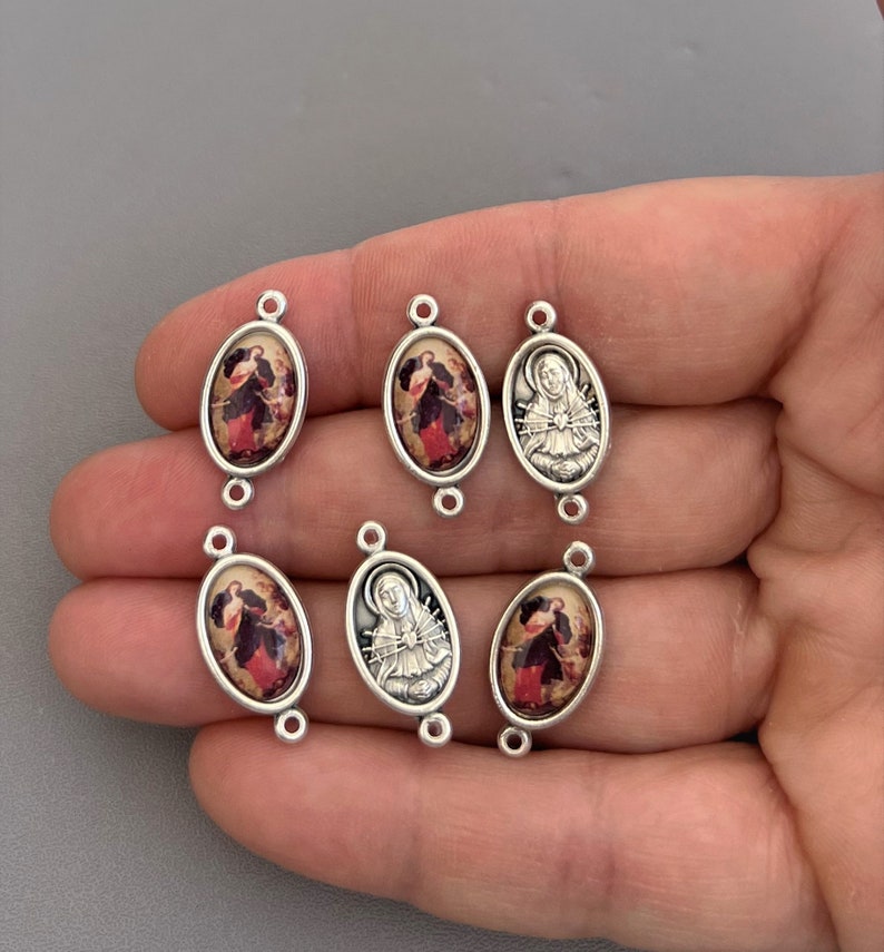 ITALY Mary UNDOER of Knots Rosary Centerpiece Rosary Crucifix ~ 8pc Rosary Set ~ Untier of Knots Center Rosaries Part Pater Our Father Beads image 3