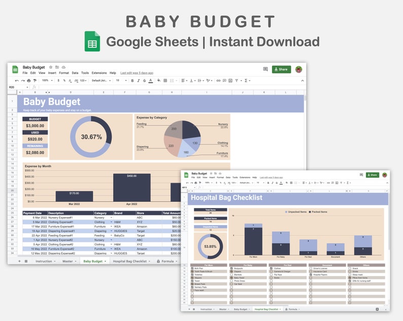 Pregnancy Baby Budget Google Sheets, Baby Shopping List, Newborn