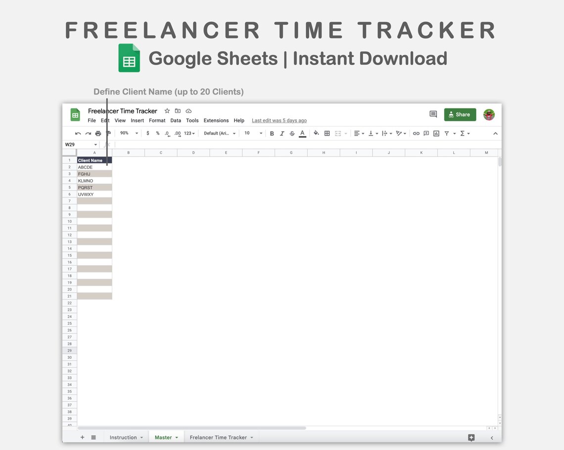 Freelancer Timesheet Google Sheets Time Tracker Spreadsheet 
