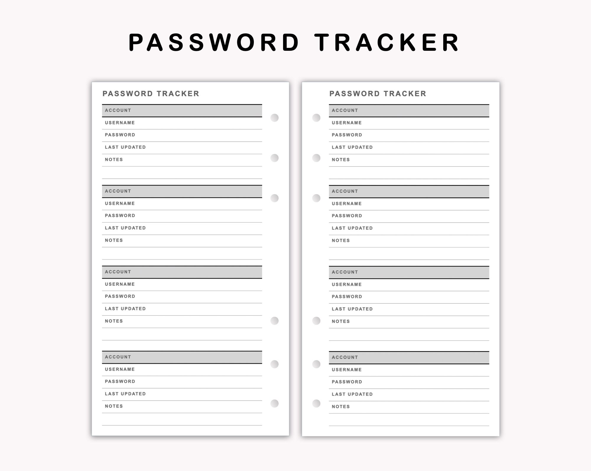 Personal Inserts Password Tracker, Printable Planner Inserts, Filofax ...