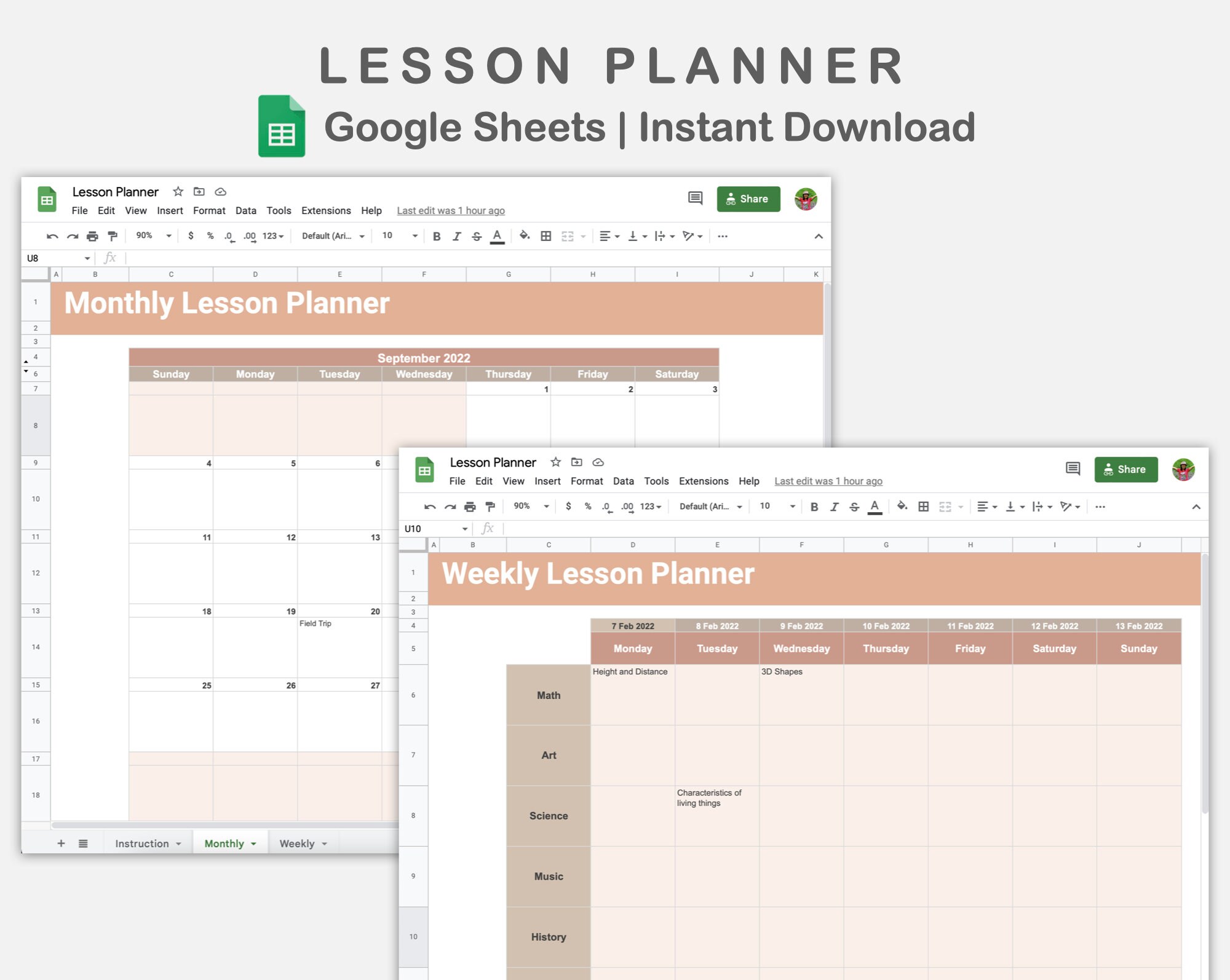 Google Sheets Lesson Planner, Lesson Planner Template, Weekly Lesson