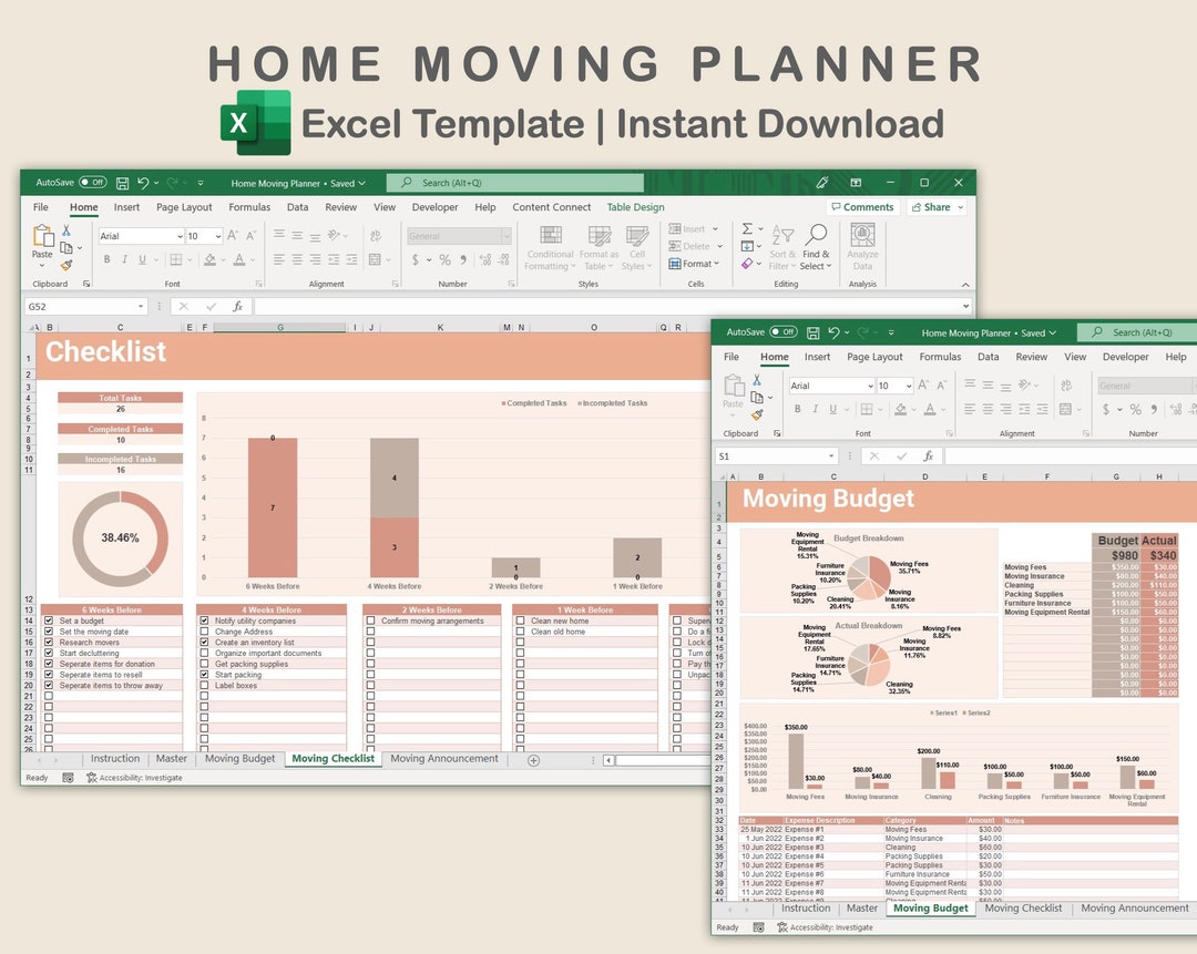 Home Moving Planner Excel Moving Budget Moving Checklist Etsy