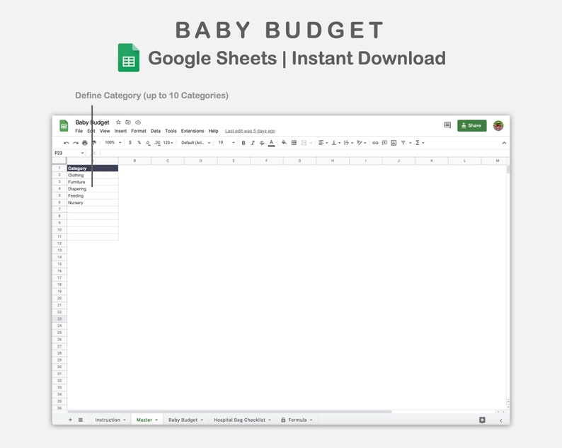Pregnancy Baby Budget Google Sheets, Baby Shopping List, Newborn