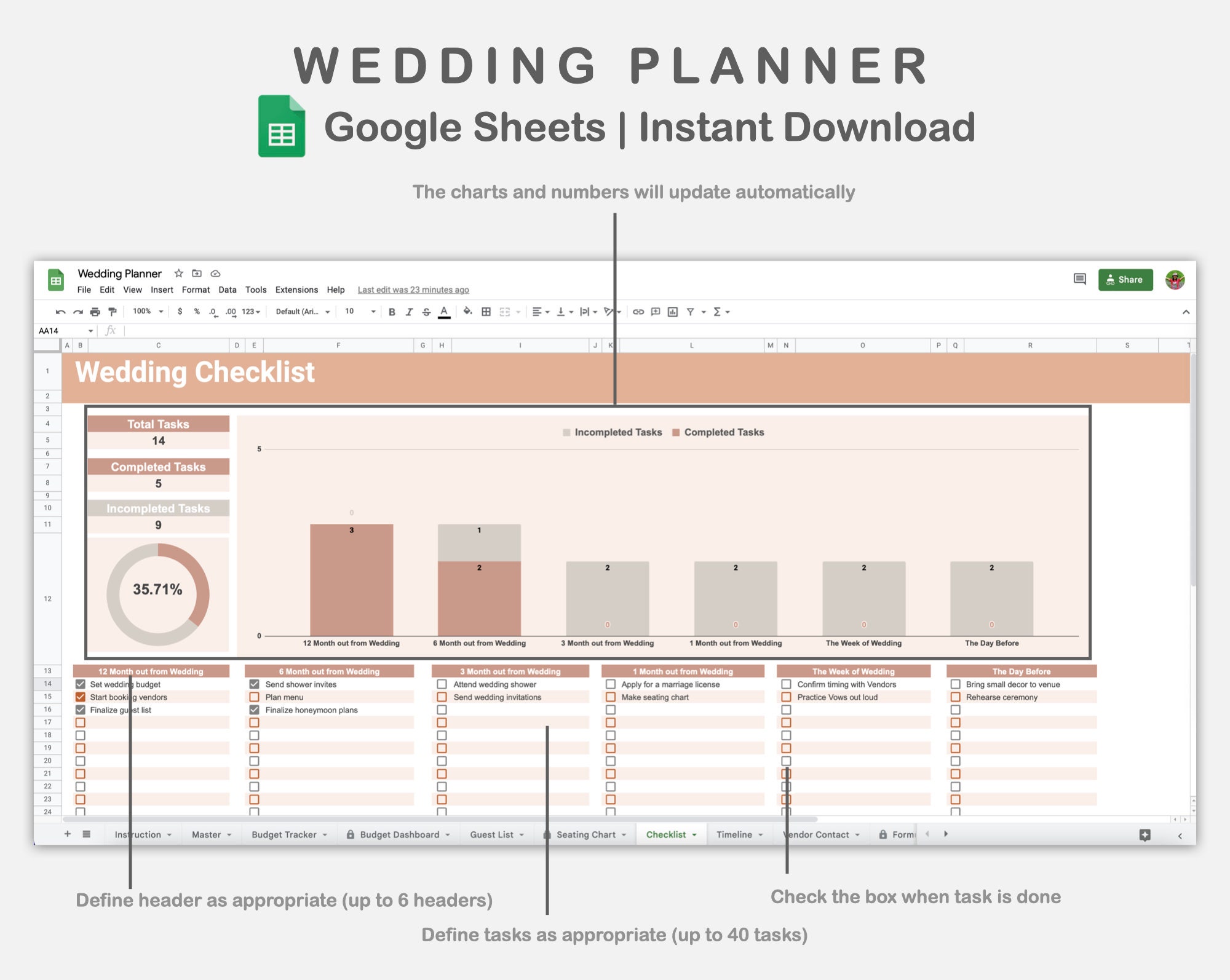 Google Sheets Wedding Planner Wedding Planning Spreadsheets Etsy