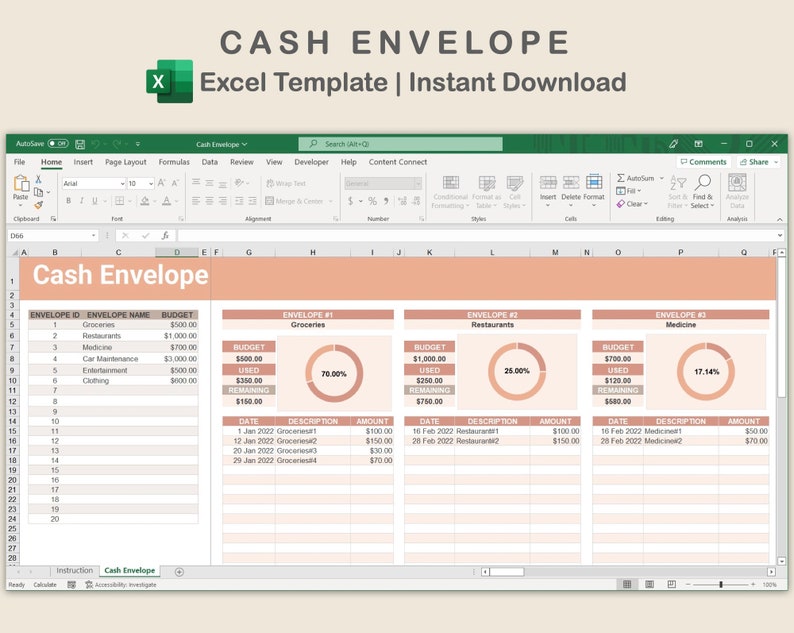 Cash Envelope Excel Cash Envelope Spreadsheets Budgeting Etsy