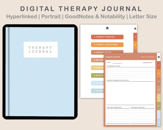 Digital Therapy Journal, Therapy Notebook, Therapy Notes Template