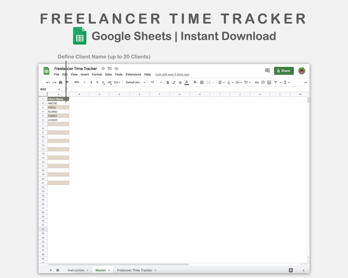 Freelancer Timesheet Google Sheets, Time Tracker Spreadsheet